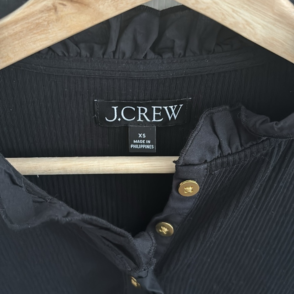 J.Crew Long Sleeve Ruffle Neck Ribbed Top - Picture 3 of 4